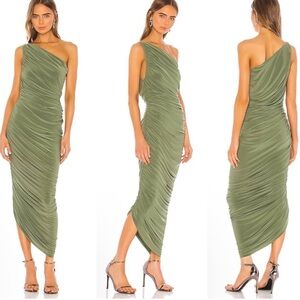 Norma Kamali Diana Gown in Celadon Green Ruched One Shoulder Dress -  Size Med